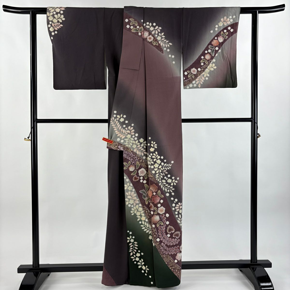 訪問服 身長161cm 袖長64cm M 雙層 滝泰 落款あり 辻花染 金銀彩 染分 灰紫 純蠶絲 逸品級