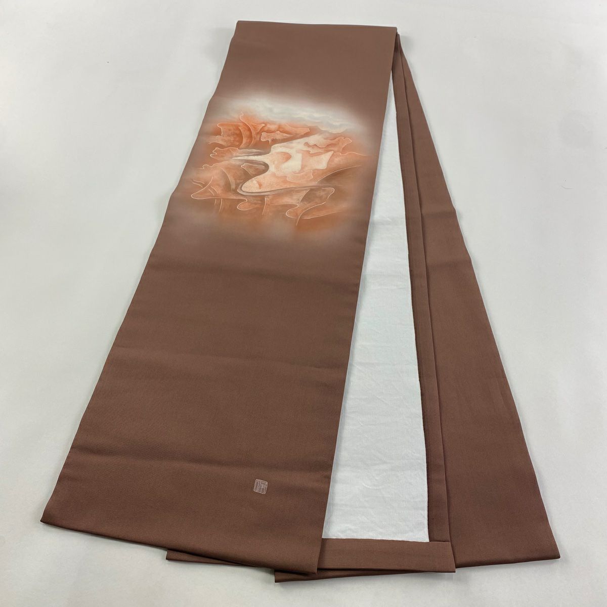 【庫存清倉】 開口名古屋帶 名品級 有落款 仙鶴見保次 幾何圖案 漸變 紅紫 純蠶絲