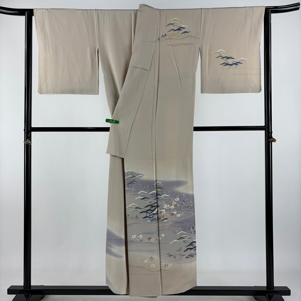 訪問服 身長152cm 袖長65cm M 雙層 上野為二 落款あり 家屋 松樹竹子梅花 染分 ぼかし 米色 純蠶絲 逸品級