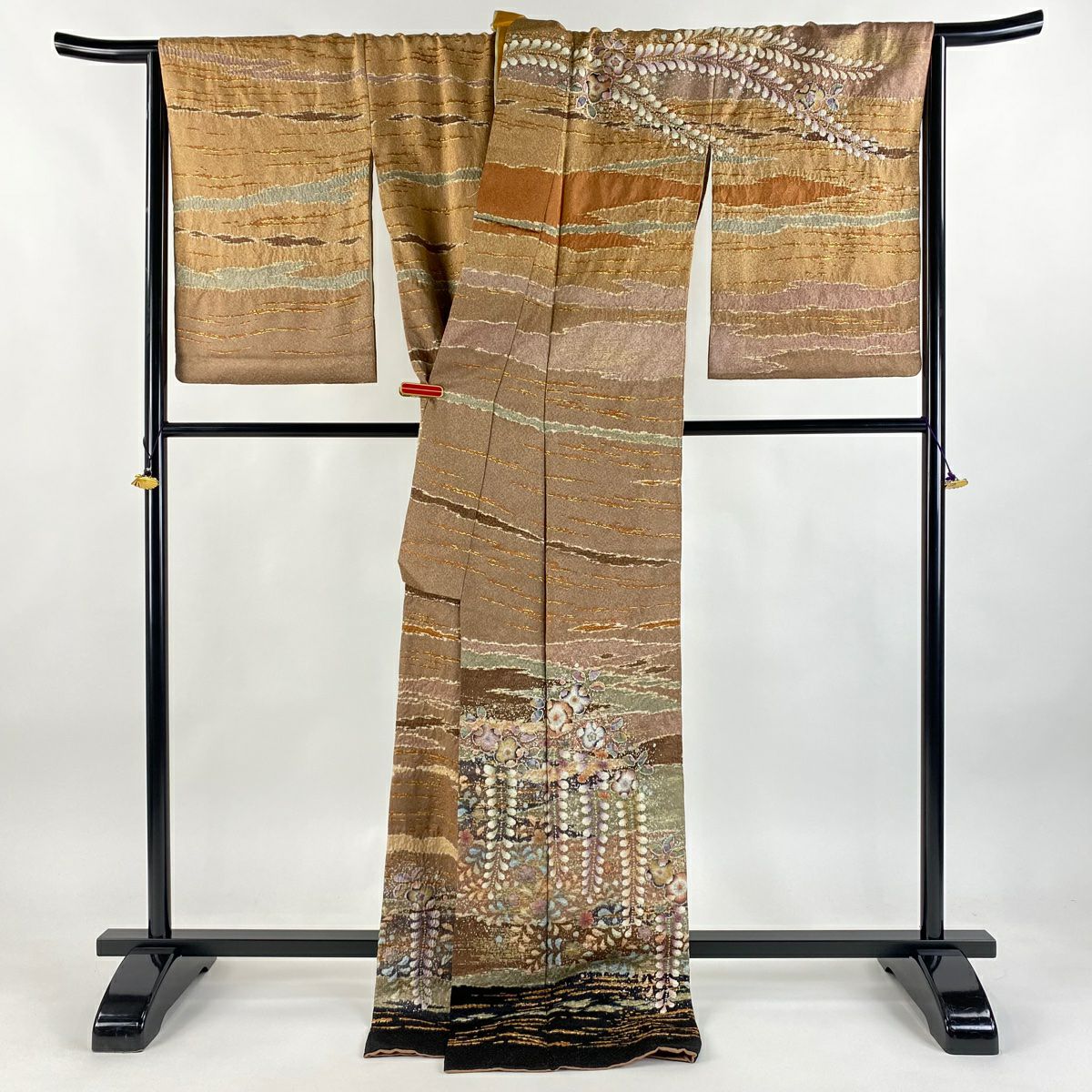 【美品】訪問服 身長178.5cm 袖長69cm L 雙層 翠山工房 落款あり 辻花染 霞 金銀彩 橙色 純蠶絲 逸品級