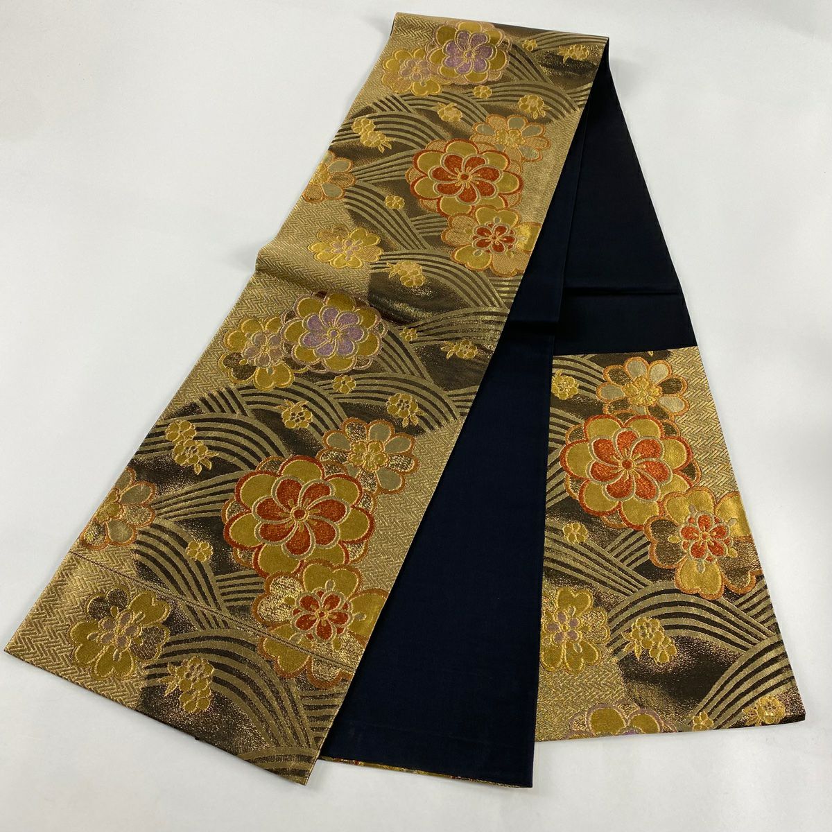 袋帶 秀品級 旋梅花 波 金絲 金金箔 金茶 六通 純蠶絲