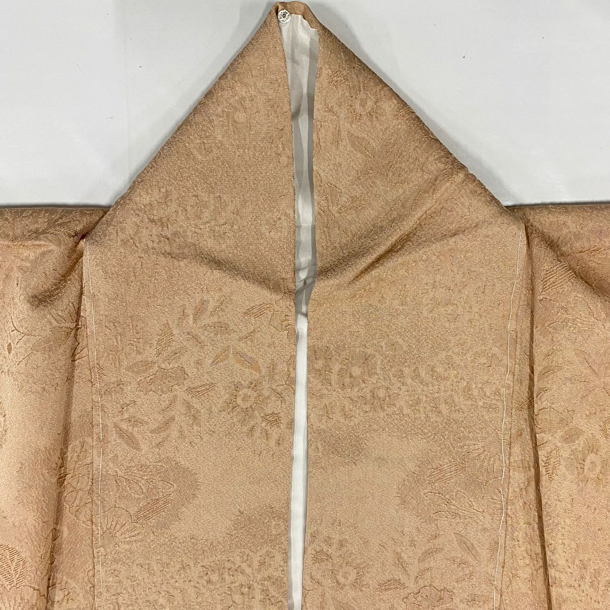 【美品】 小紋 身長160cm 袖長62.5cm S 雙層 地紋 漸層 淺橙 純蠶絲 優品級