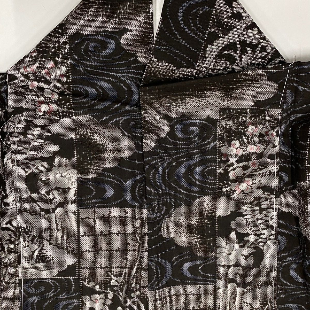 【庫存清倉】 【美品】 紬織 身長157cm 袖長60.5cm S 雙層 菖蒲 流水 焦茶 純蠶絲 名品級