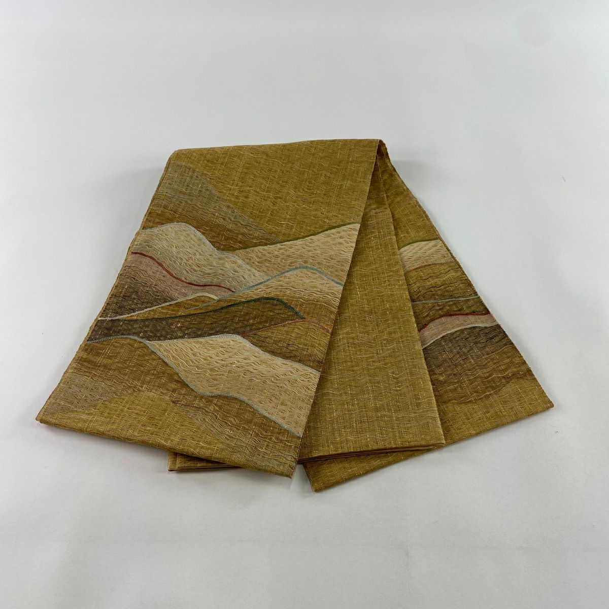 【美品】 袋帶 秀品級 山並 銀線 山吹茶 紋樣 純蠶絲