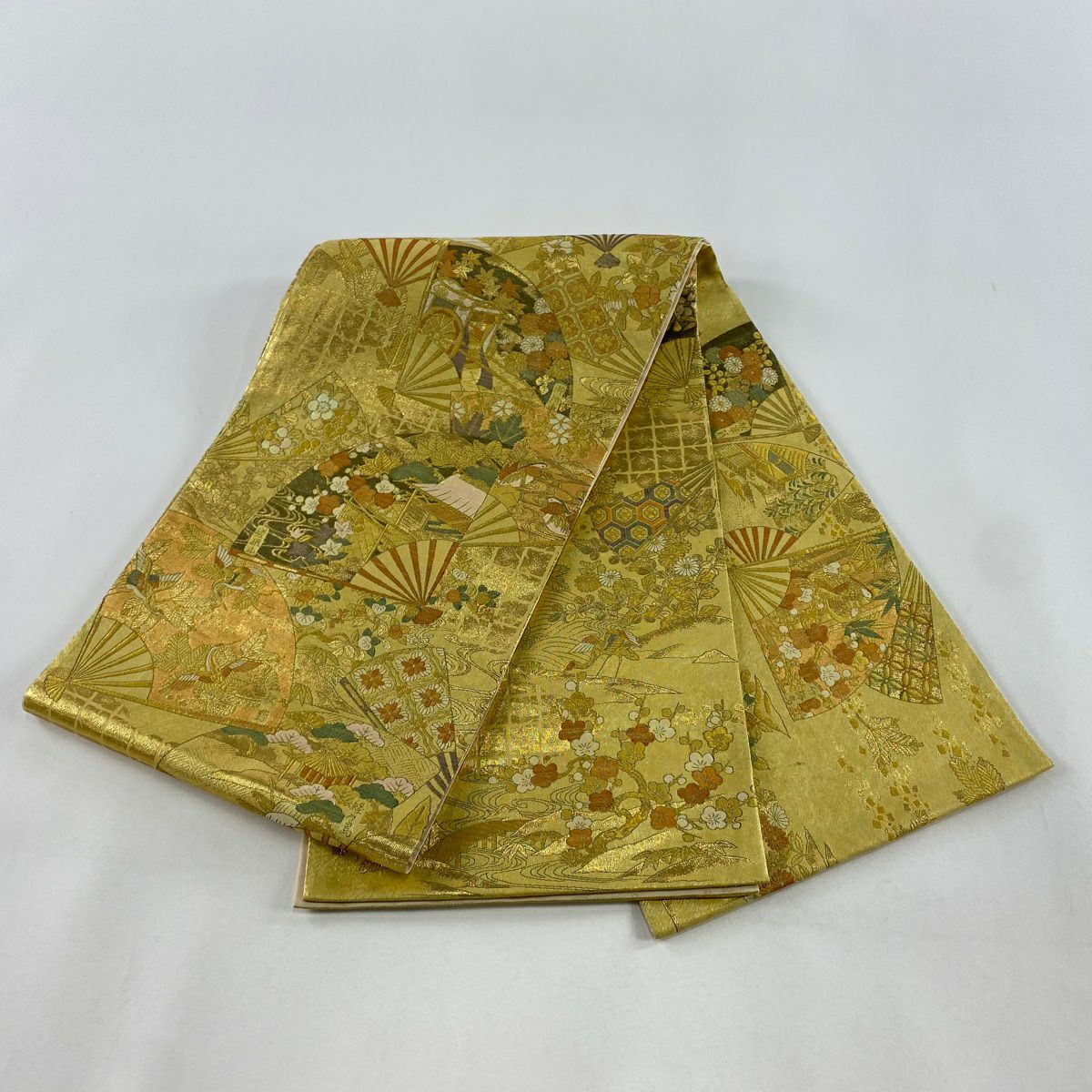 袋帶 秀品級 扇子子 御所車 金絲 金金箔 金色 大鼓圖案 純蠶絲