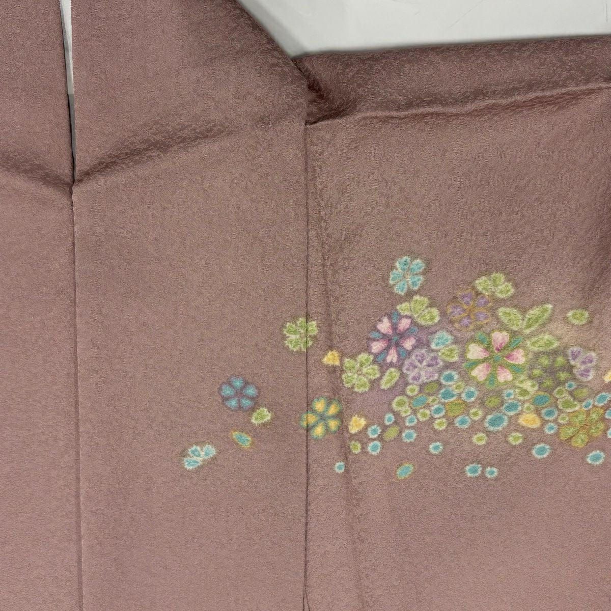【庫存清倉】 【美品】 訪問服 身長154cm 袖長63.5cm S 雙層 草花紋紋 霞 漸層 淺小豆色 純蠶絲 名品級
