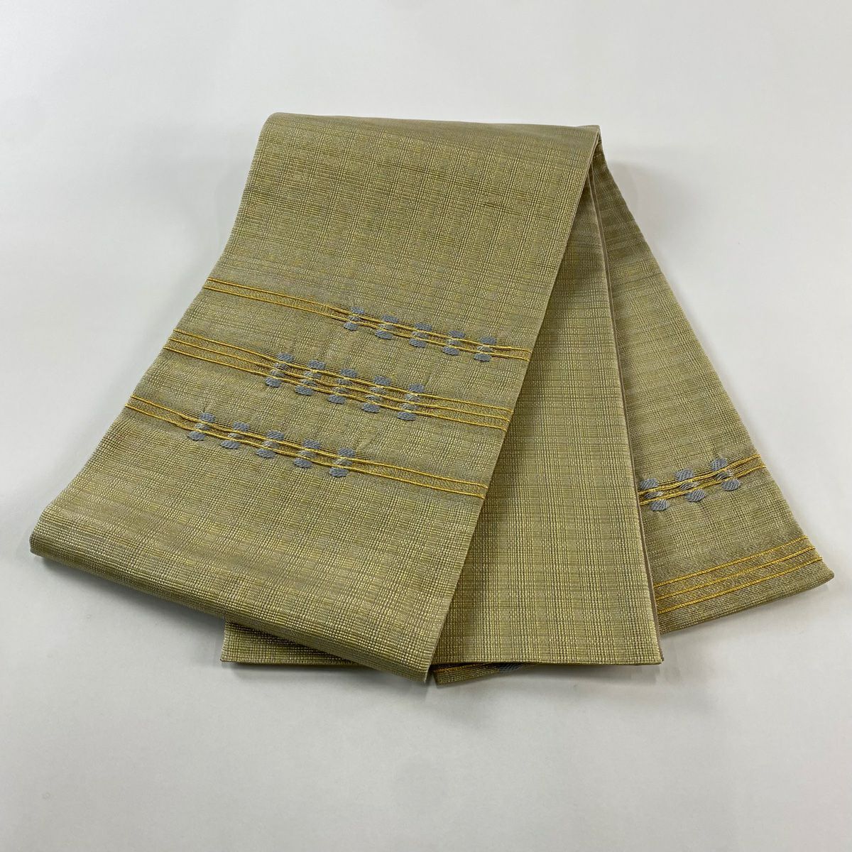 【庫存清倉】 【美品】 袋帶 名品級 縞 幾何圖案 金絲 金色 大鼓圖案 純蠶絲