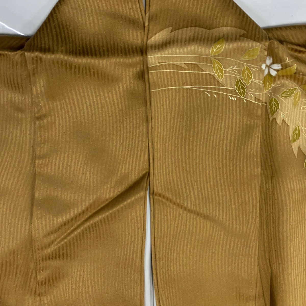 【美品】訪問服 身長163cm 袖長63cm S 雙層 垂枝櫻 蝴蝶 金絲刺繡 黃土 純蠶絲 優品級