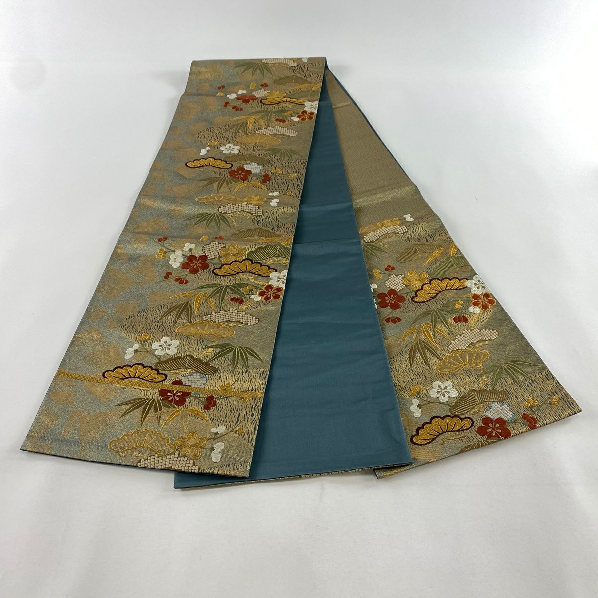 袋帶 秀品級 松樹竹子梅花 波 金絲 金金箔 金 六通 純蠶絲