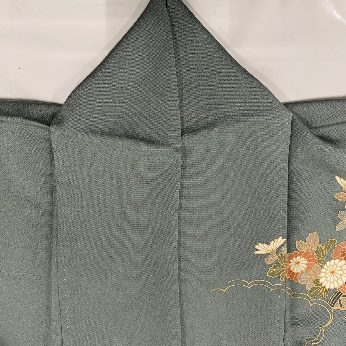 【庫存清倉】 【美品】 訪問服 身長150.5cm 袖長62.5cm S 雙層 松樹竹子梅花 家屋 金絲 金銀彩 灰綠 純蠶絲 名品級