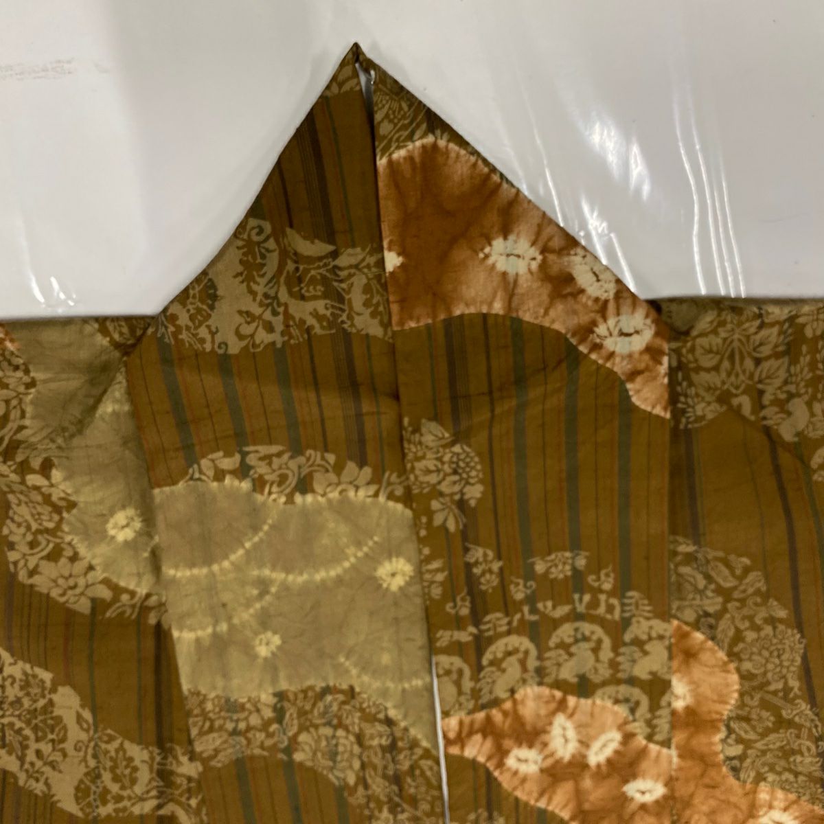 【美品】 小紋 身長158.5cm 袖長66cm M 雙層 紬織織 道長取 草花紋紋 絞染 茶 純蠶絲 名品級