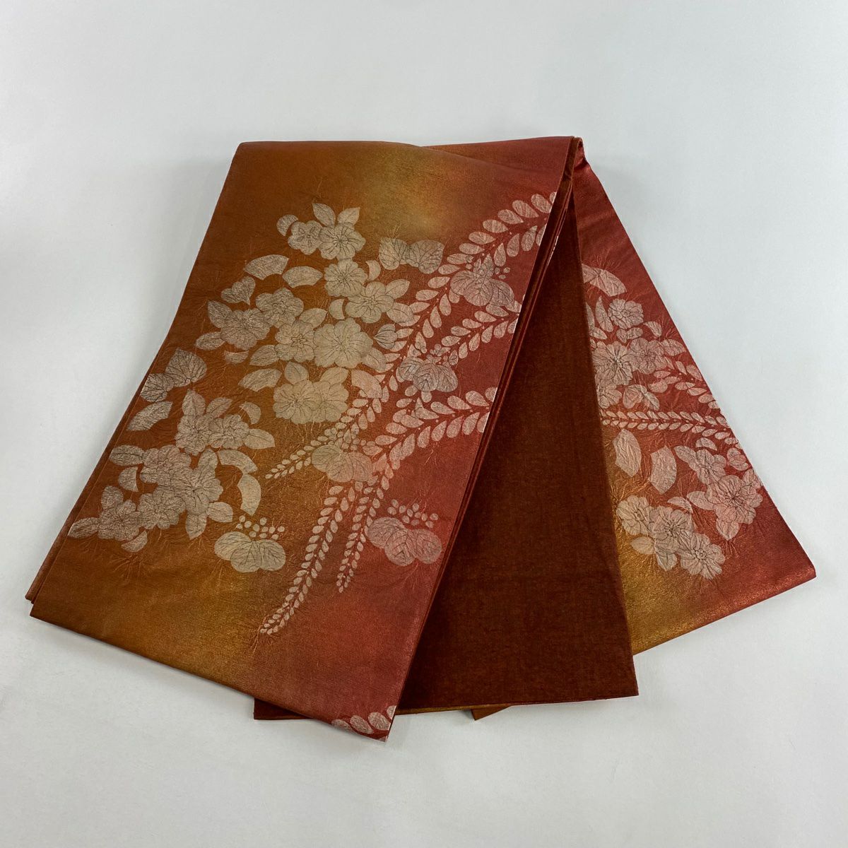 袋帶 優品級 辻花染 金彩裝飾 茜 紅色 大鼓圖案 純蠶絲