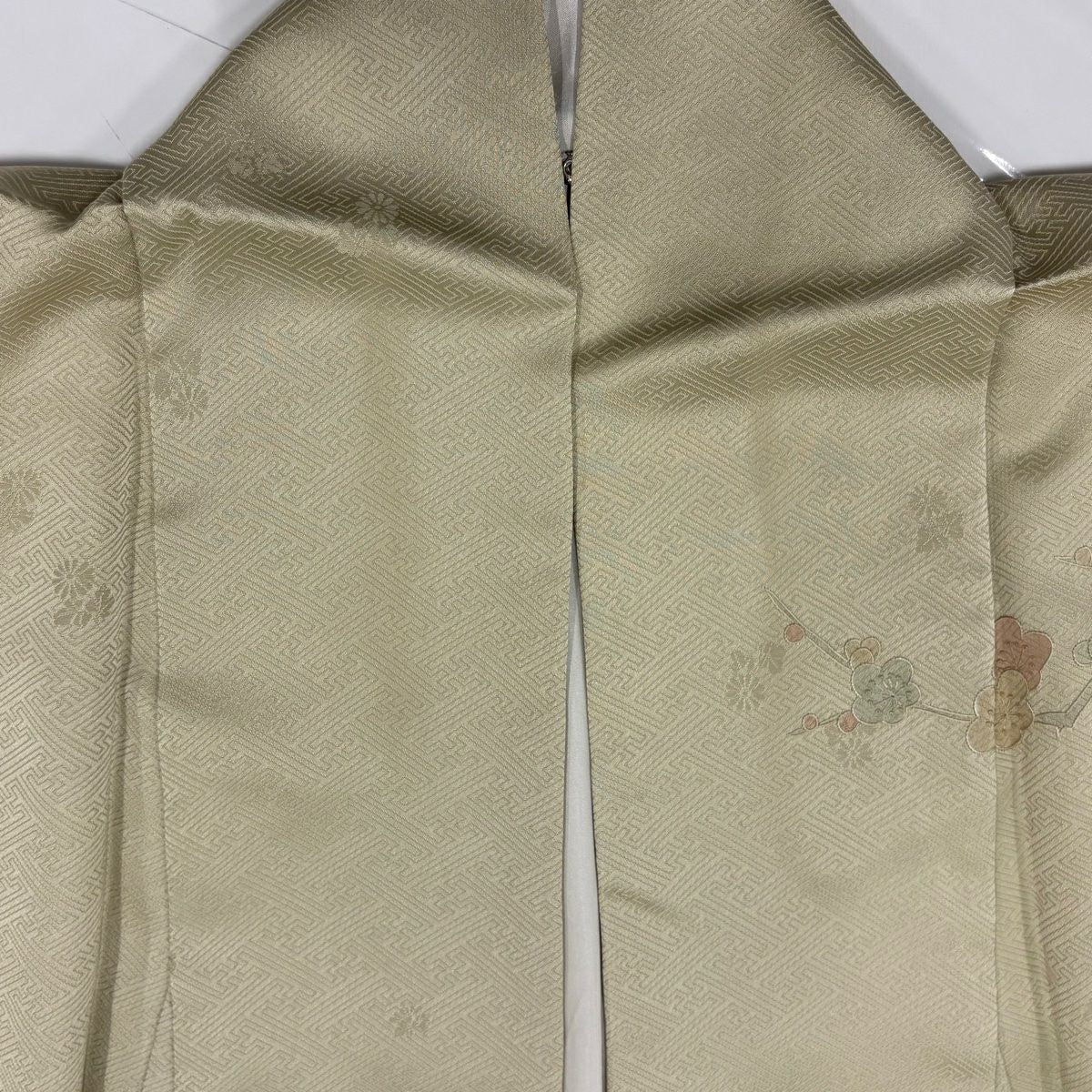 訪問服 身長164.5cm 袖長65cm M 雙層 御所車 草花紋紋 刺繡 染分 灰綠 純蠶絲 秀品級