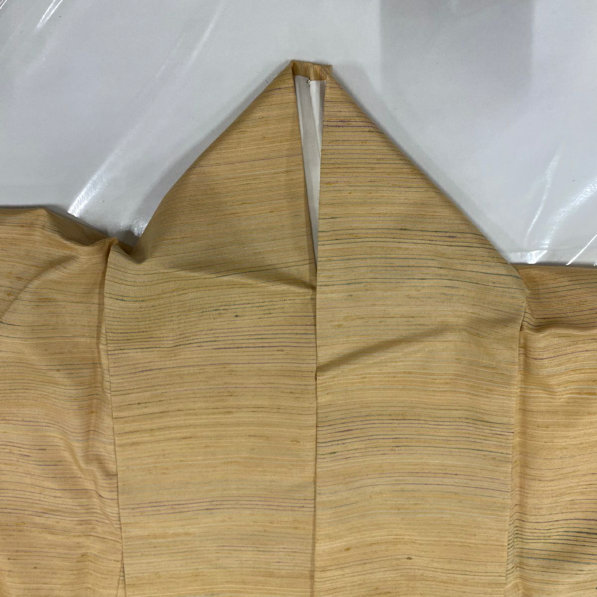 【清倉特賣】 【美品】 紬織織 身長152.5cm 袖長65cm M 雙層 條紋 淺橙色 純蠶絲 名品級