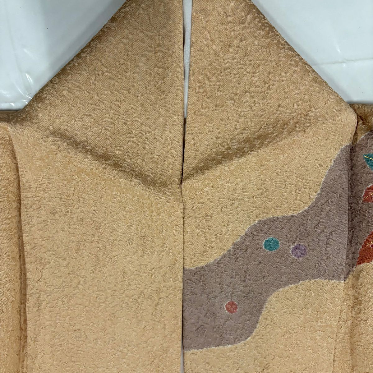 【庫存清倉】 【美品】 訪問服 身長151cm 袖長63cm S 雙層 扇子面 草花紋紋 金銀彩 淡橙色 純蠶絲 名品級