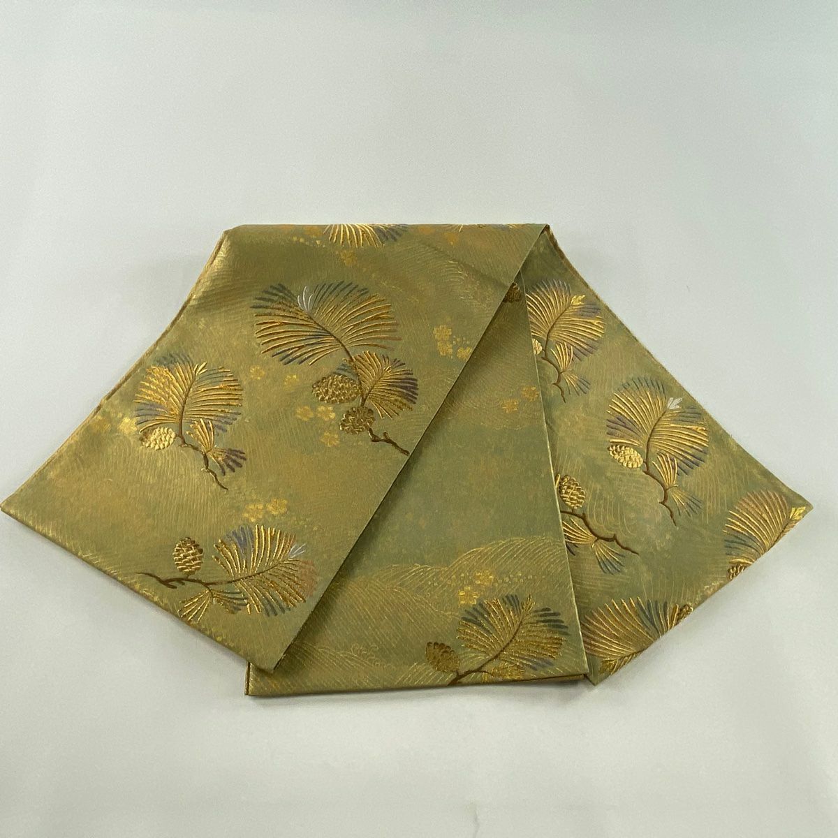 袋帶 秀品級 松樹 波 金銀絲 金金箔 抹茶 純蠶絲