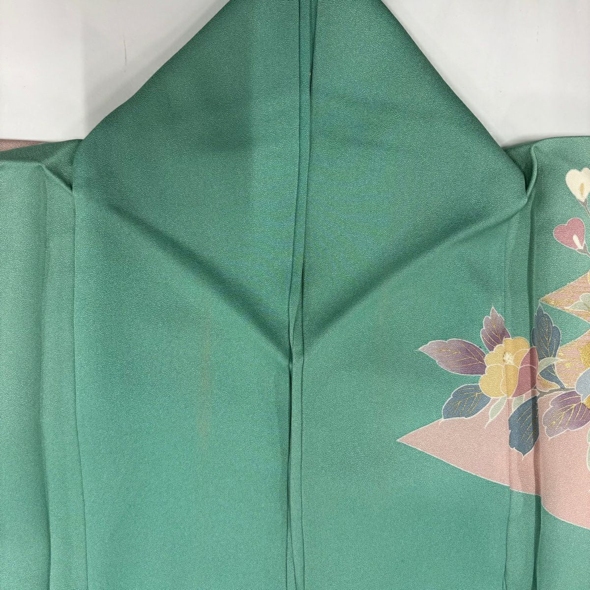 【庫存清倉】訪問服 身長166cm 袖長67.5cm L 雙層 草花紋紋 霞 金絲 金銀彩 淺綠 純蠶絲 名品級