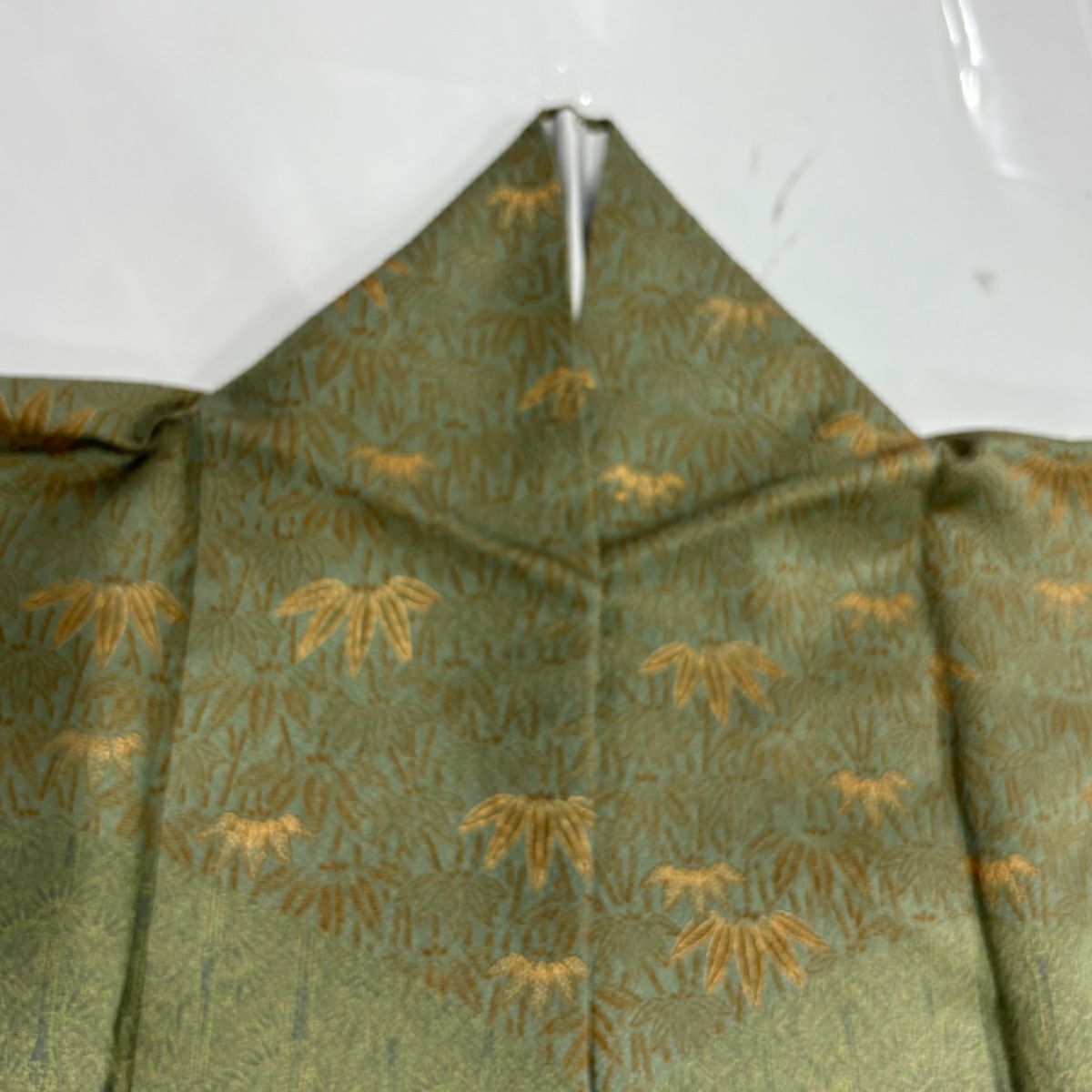 【庫存清倉】 【美品】 訪問服 身長157cm 袖長64cm M 雙層 竹子 金銀彩 艾草綠 純蠶絲 名品級