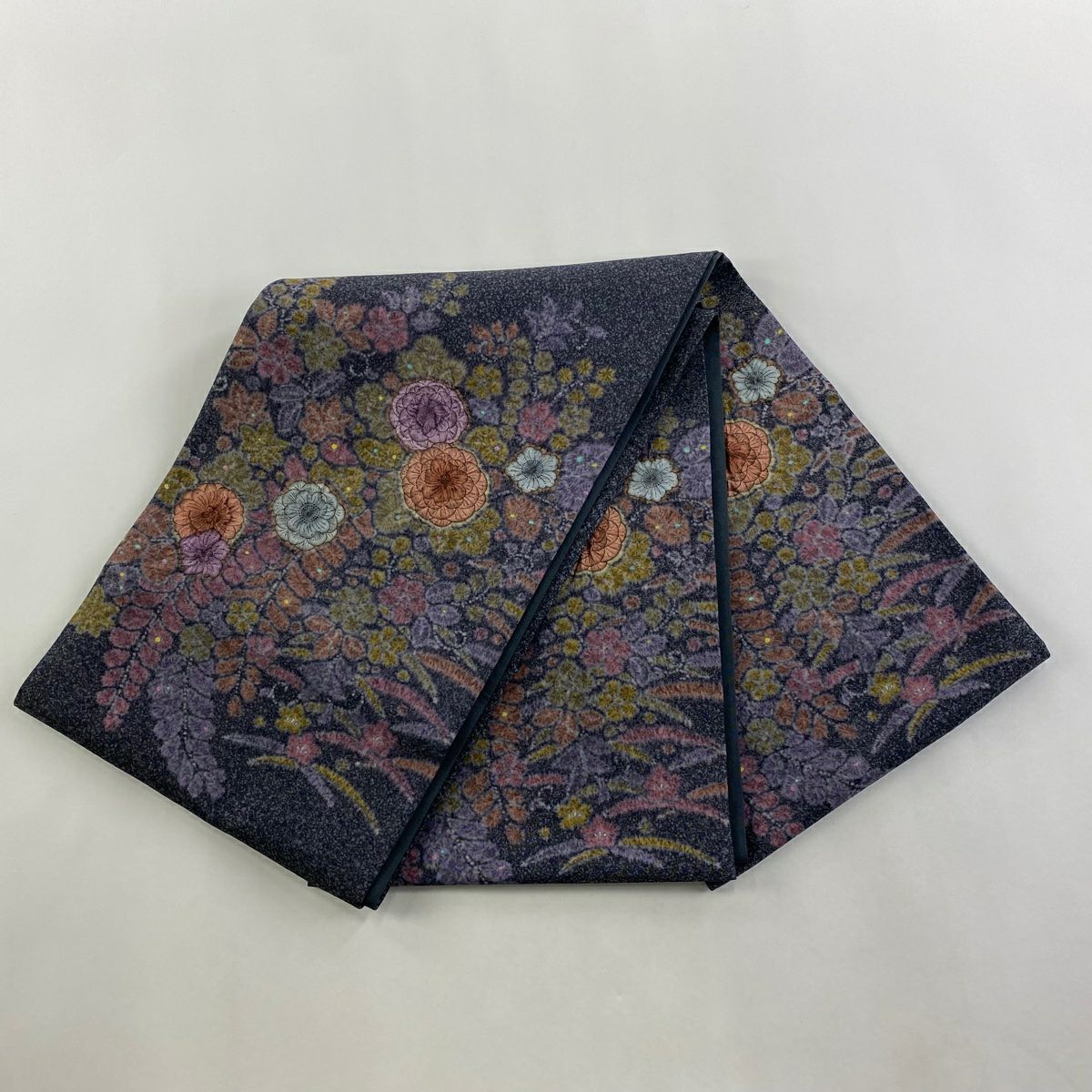 【庫存清倉】 【美品】 袋帶 名品級 辻花染 寶物滿載 金金箔 深藍色 大鼓圖案 純蠶絲