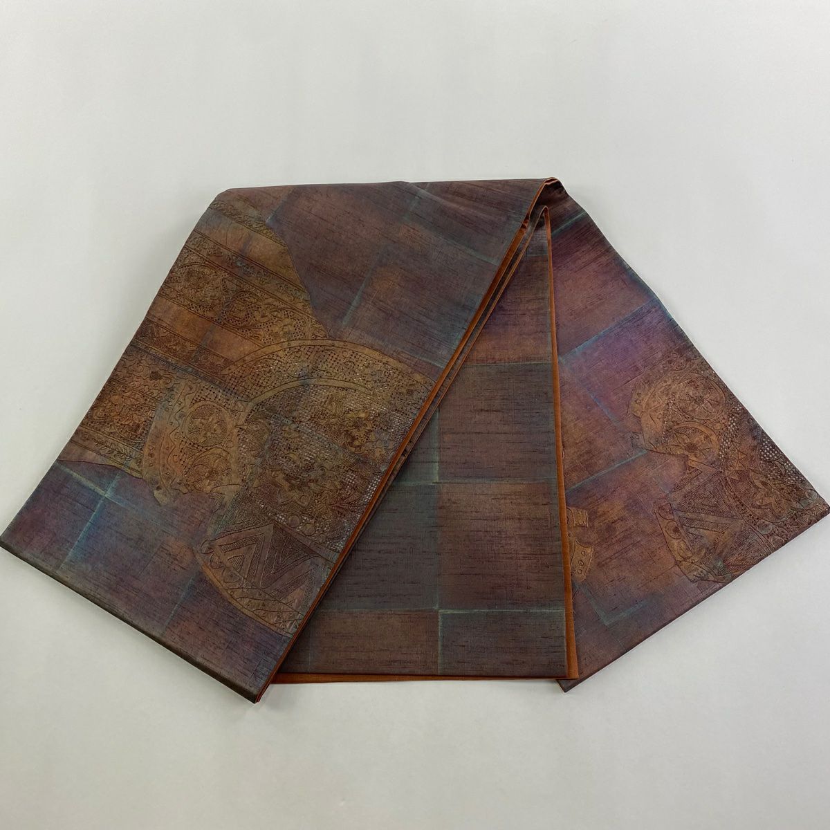 【庫存清倉】 【美品】 袋帶 名品級 花唐草紋 鏡裏文 刺繡 灰 深藍色 正蠶絲