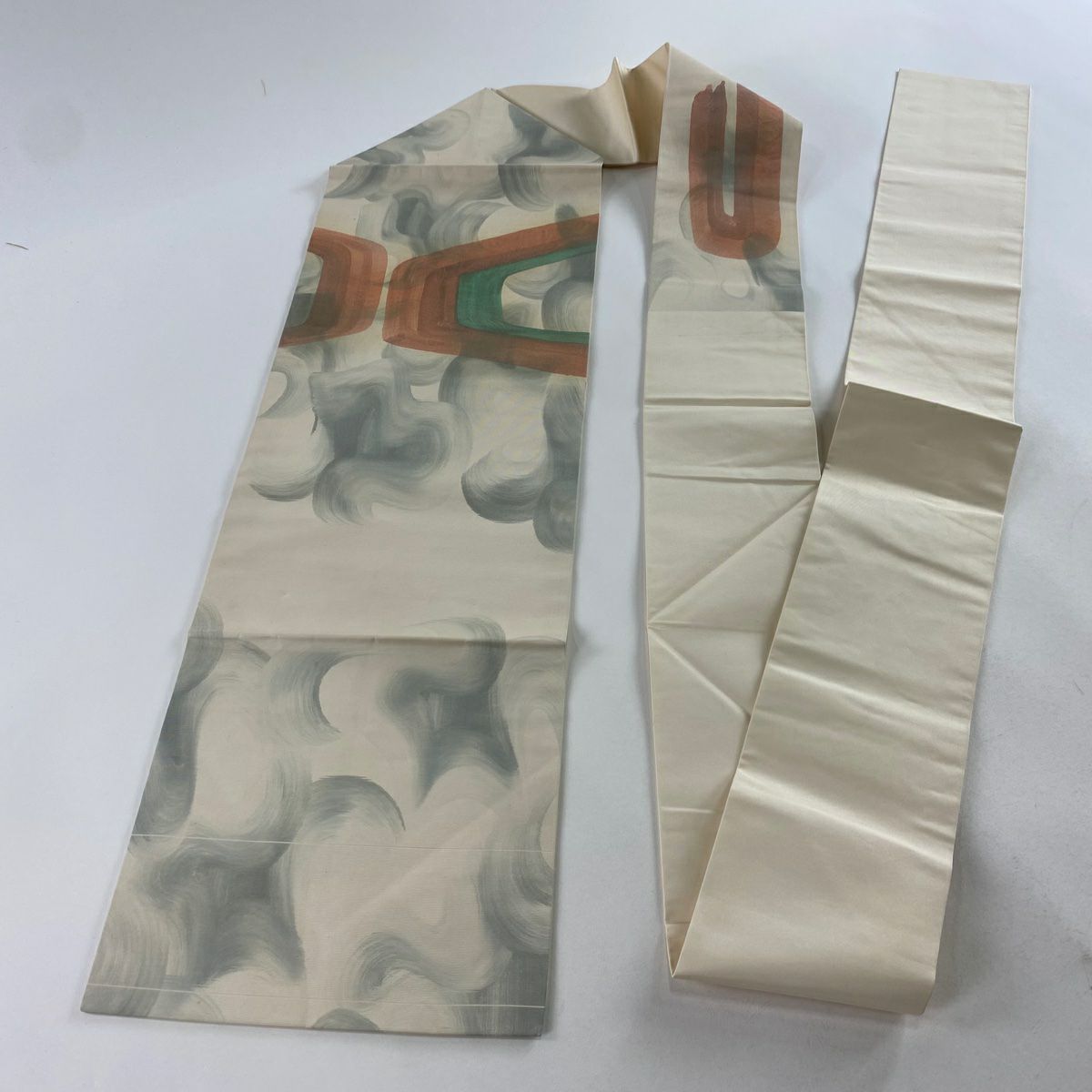 名古屋帶 優品級 幾何學 奶油色 純蠶絲