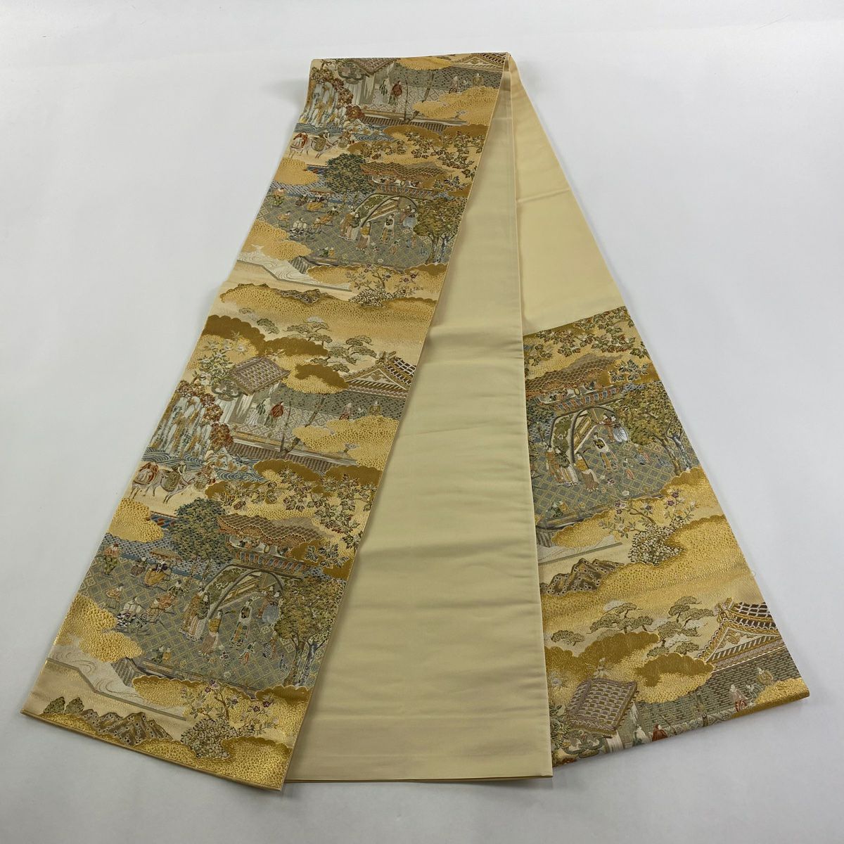 【庫存清倉】 【美品】 袋帶 名品級 人物 風景 金絲 金金箔 金色 六通 純蠶絲