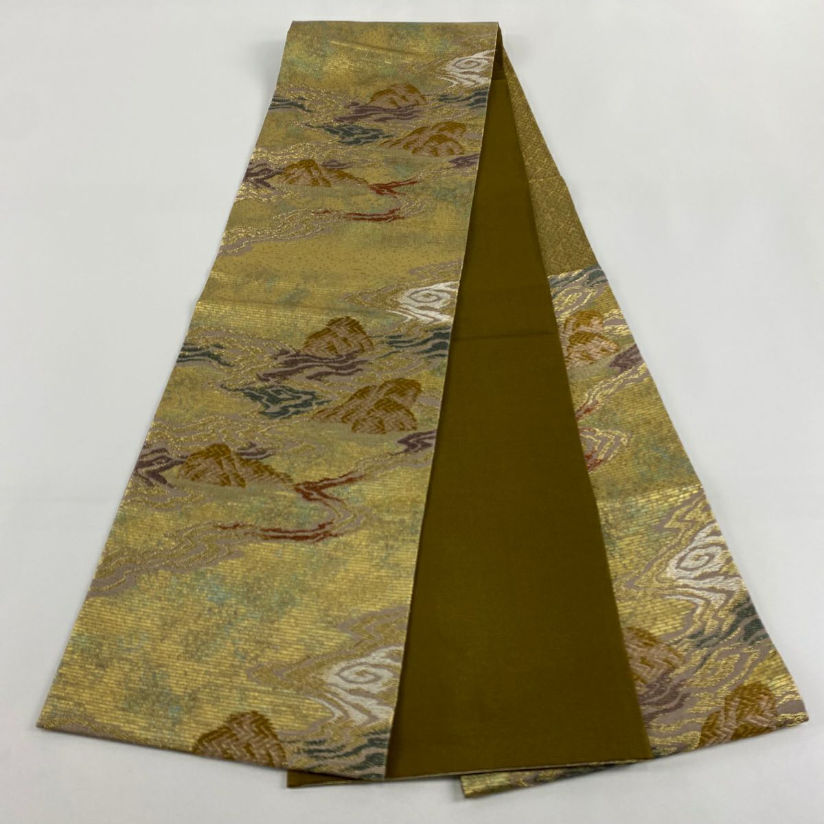 【美品】 袋帶 秀品級 風雅石庭苑 金金箔 金絲 金 六通 純蠶絲