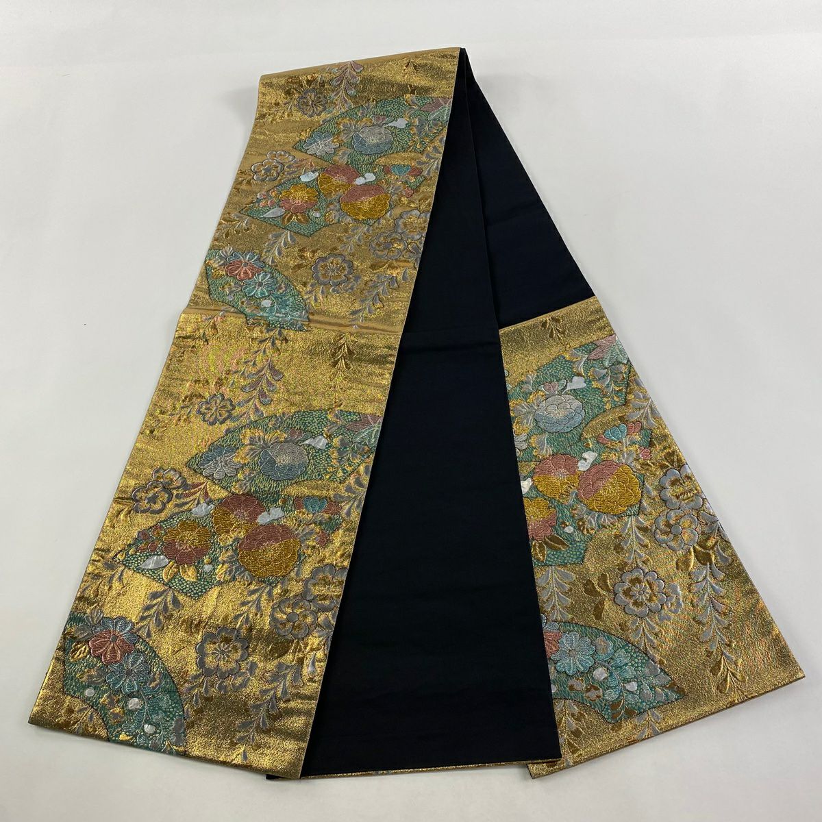 袋帶 秀品級 辻花染浪漫 扇子面 金銀絲 金金箔 金色 六通 純蠶絲
