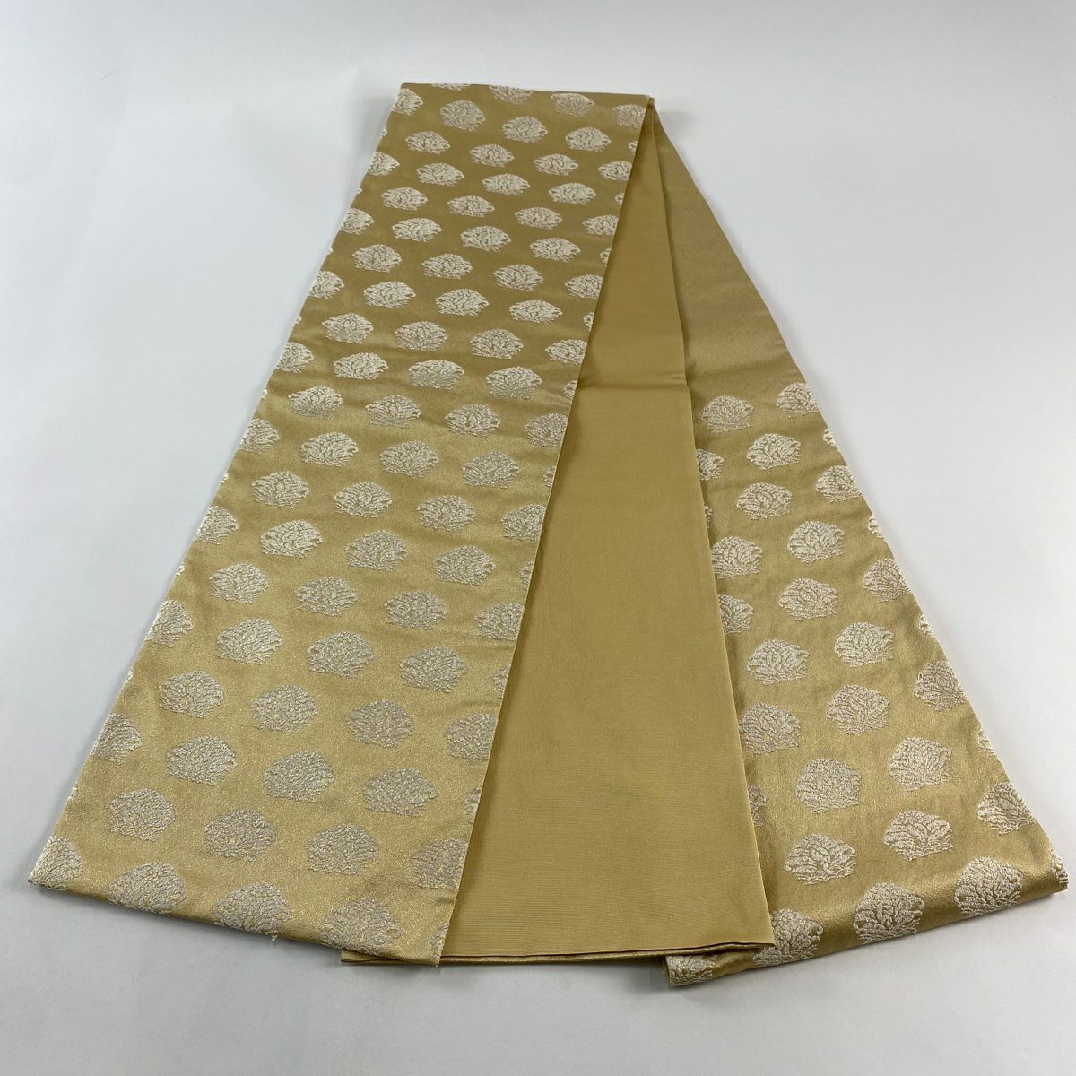 袋帶 秀品級 葉柄 金絲 金金箔 淺黃 六通 純蠶絲