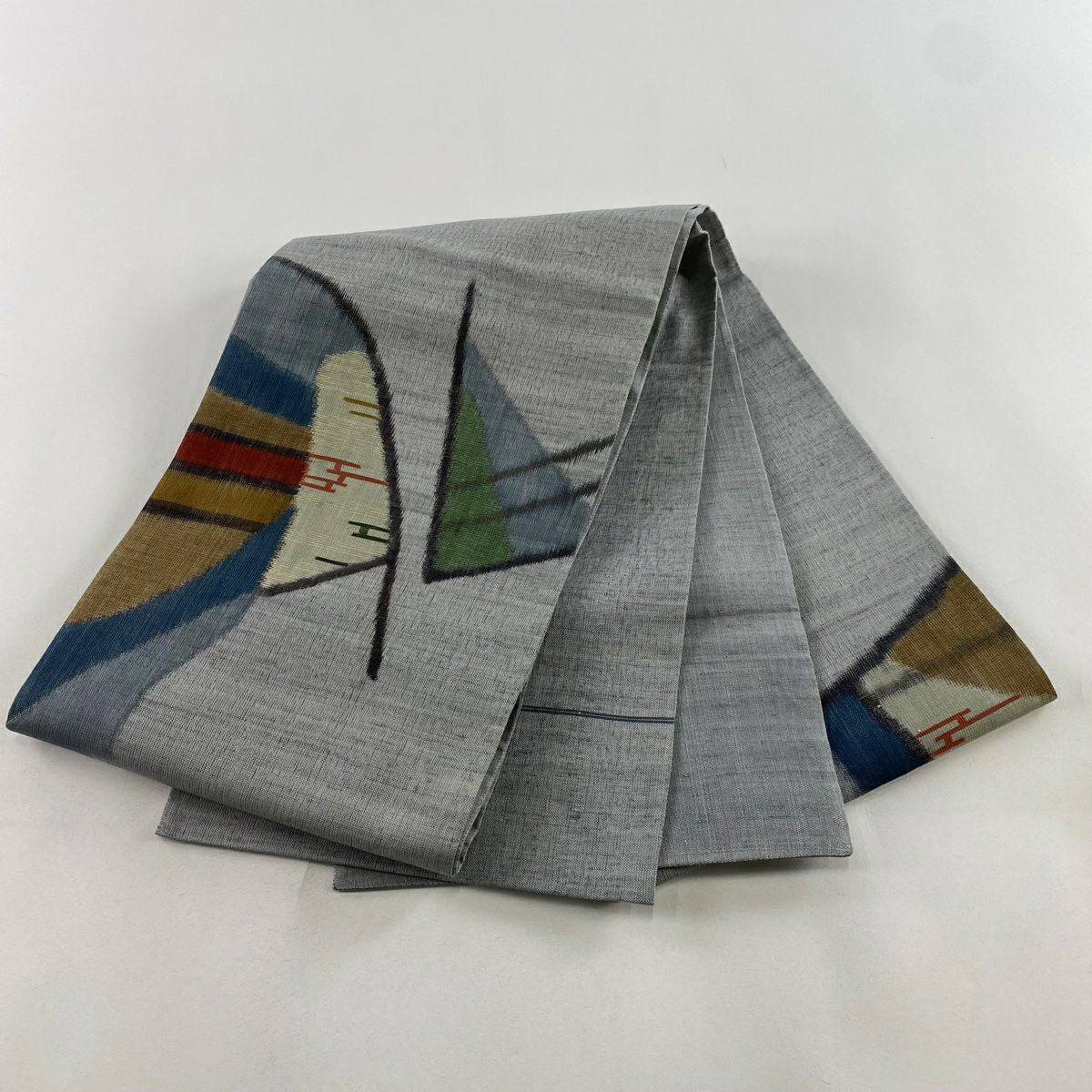 袋帶 秀品級 幾何學 金銀彩 灰 深藍色 お太鼓圖案 純蠶絲