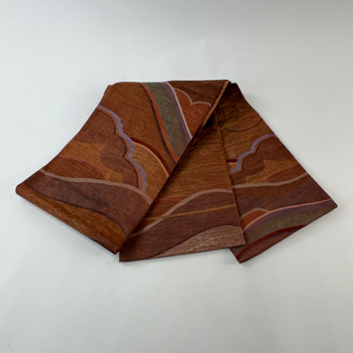 【美品】 袋帶 秀品級 幾何學 金絲 紅茶 お太鼓圖案 純蠶絲