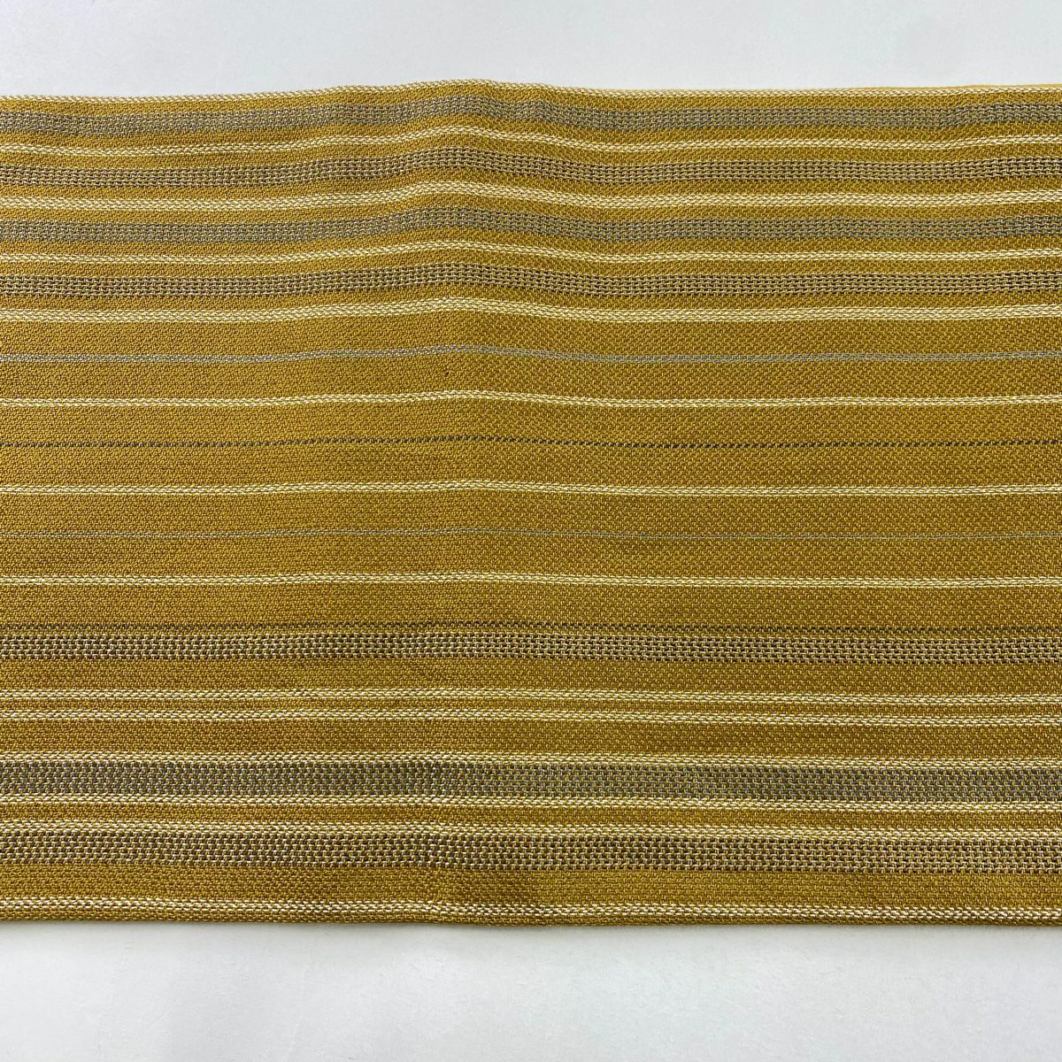 【美品】 袋帶 秀品級 市松樹市 縞 金銀彩 山吹茶 純蠶絲