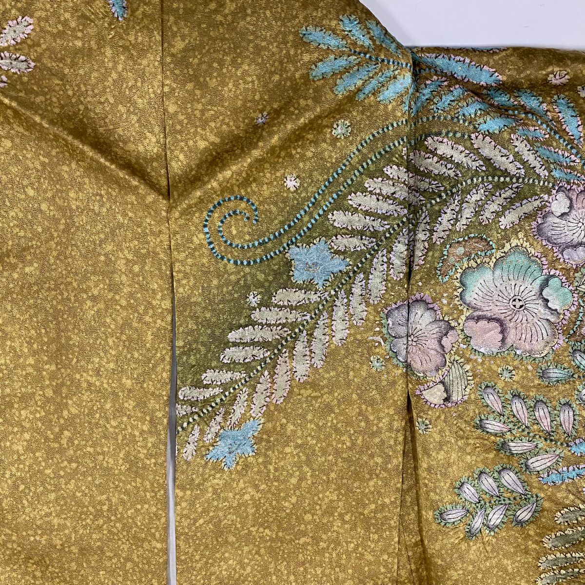 訪問服 身長168.5cm 袖長65.5cm M 雙層 辻花染 金彩裝飾 漸層 黃土 純蠶絲 名品級