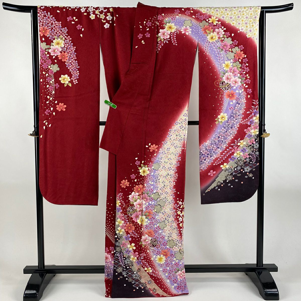 【美品】振袖禮服 身長167cm 袖長68cm L 雙層 櫻花 鞠 金銀彩 絞染 紅 純蠶絲 逸品級