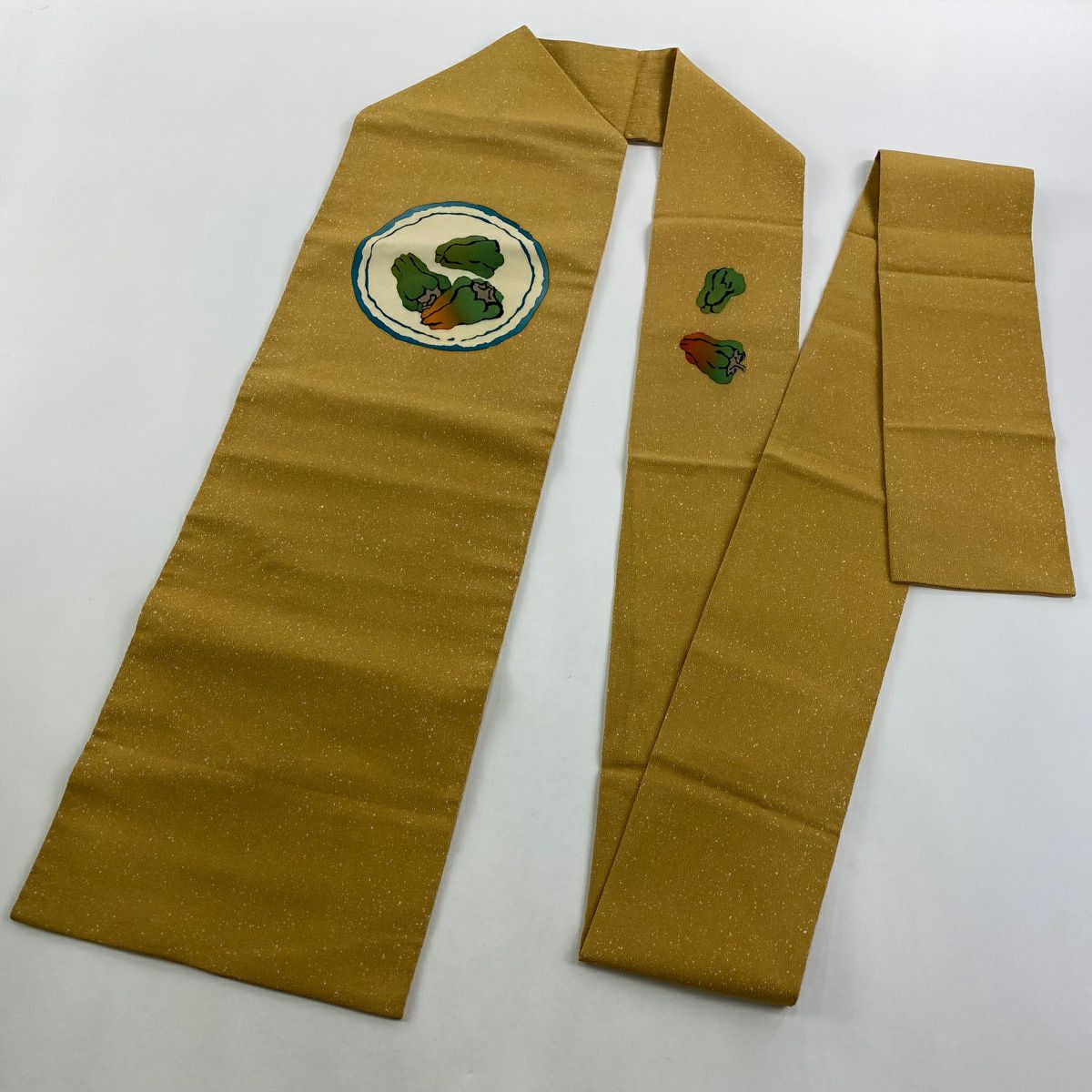 【美品】 名古屋帶 秀品級 青椒 圓紋 絞織 山吹色 純蠶絲