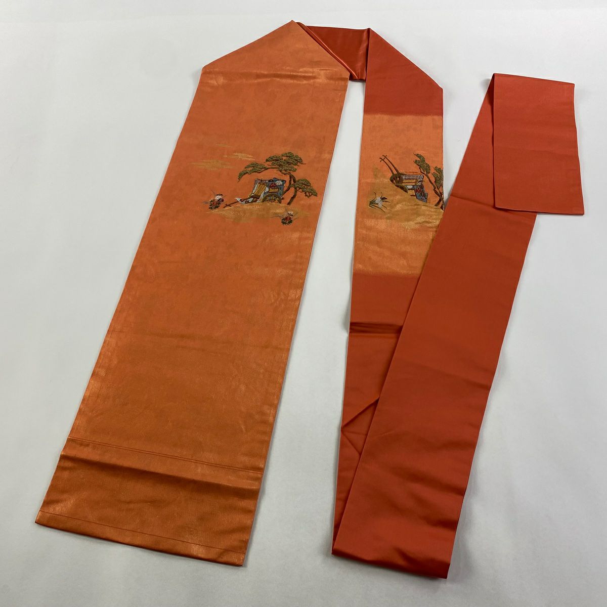 名古屋帶 優品級 關西仕立 御所車 松樹 刺繡 金銀彩 朱 純蠶絲