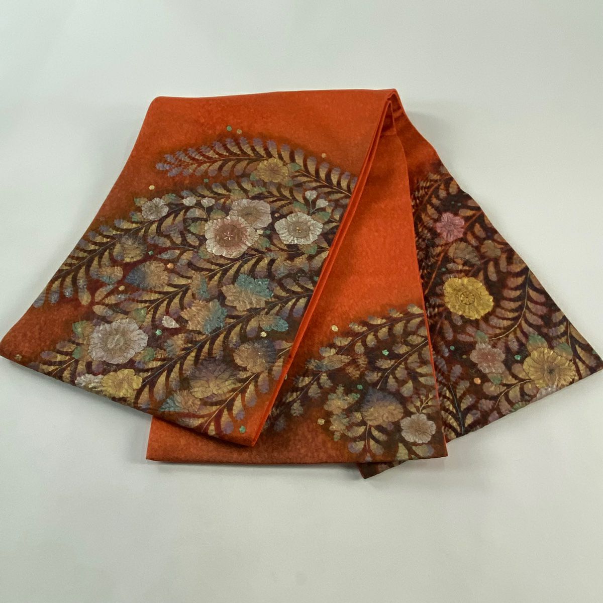【庫存清倉】 【美品】 袋帶 名品級 辻花染 金銀彩 金銀線 朱紅色 大鼓圖案 純蠶絲