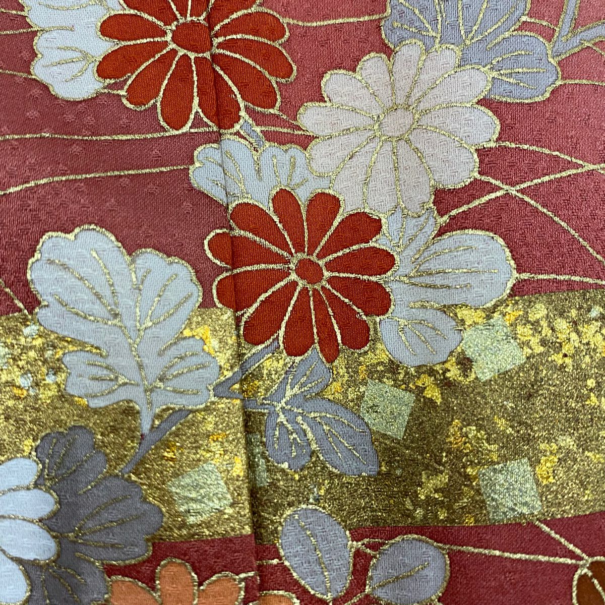 訪問服 身長161cm 袖長68cm L 雙層 秋草 霞 金銀彩 漸層 紅茶 純蠶絲 優品級