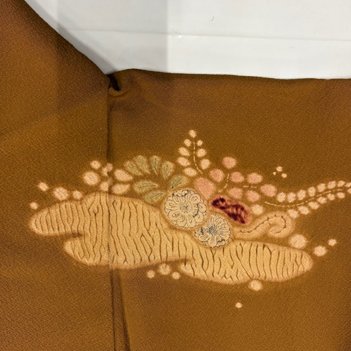 【美品】訪問服 身長153cm 袖長62cm S 雙層 滝泰 落款あり 辻花染 金銀彩 金絲 茶 純蠶絲 名品級