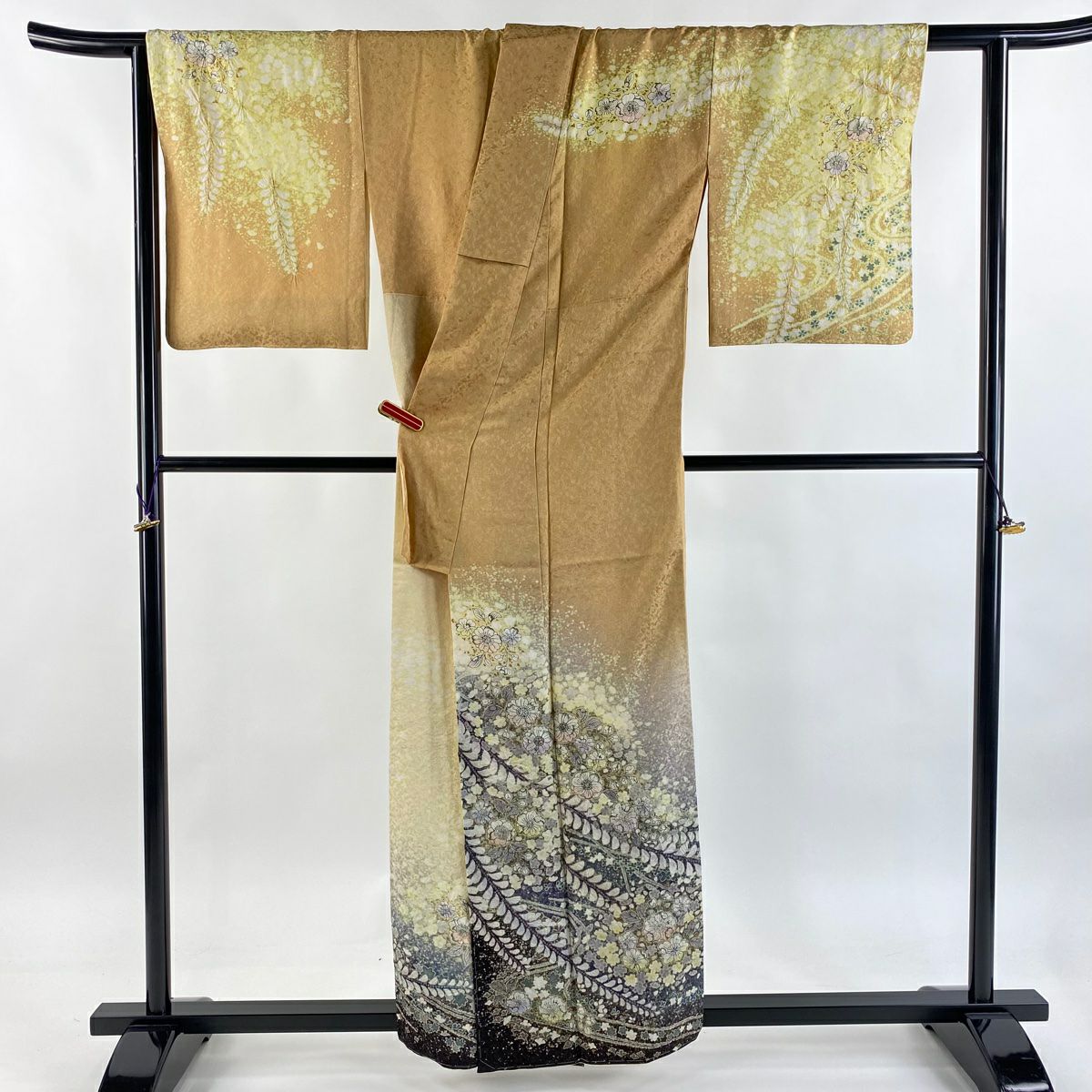 訪問服 身長158cm 袖長63cm S 雙層 吉乃一廉 落款あり 辻花染 金銀彩 薄橙 純蠶絲 逸品級