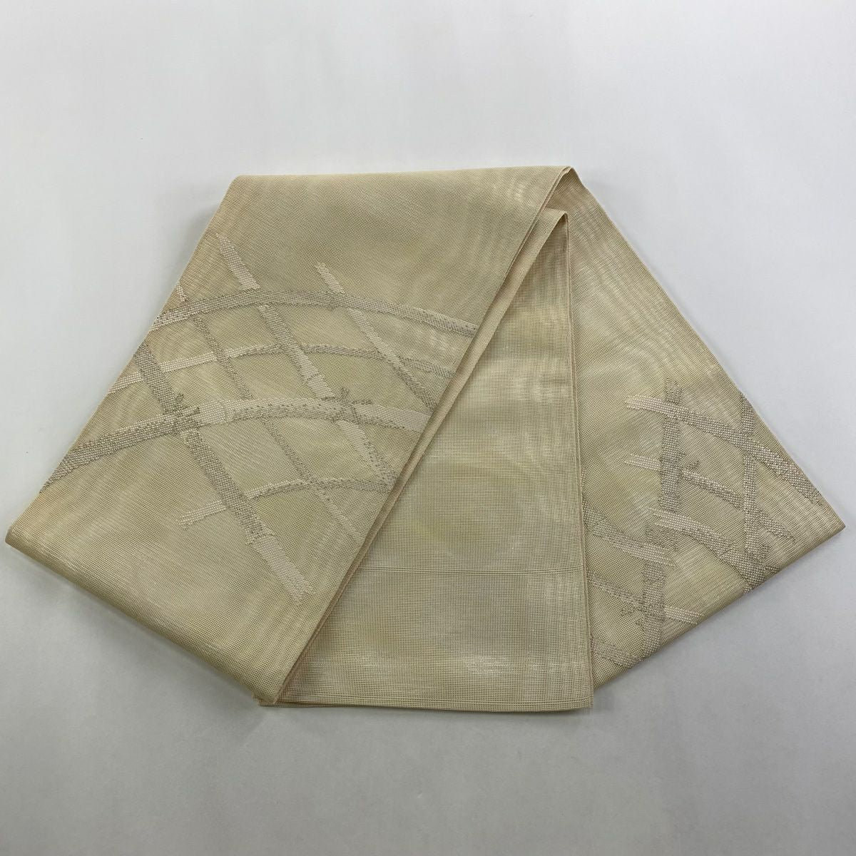【美品】 袋帶 秀品級 夏帶 紗 関西裁縫 間垣 金金箔 米色 お太鼓柄 純蠶絲