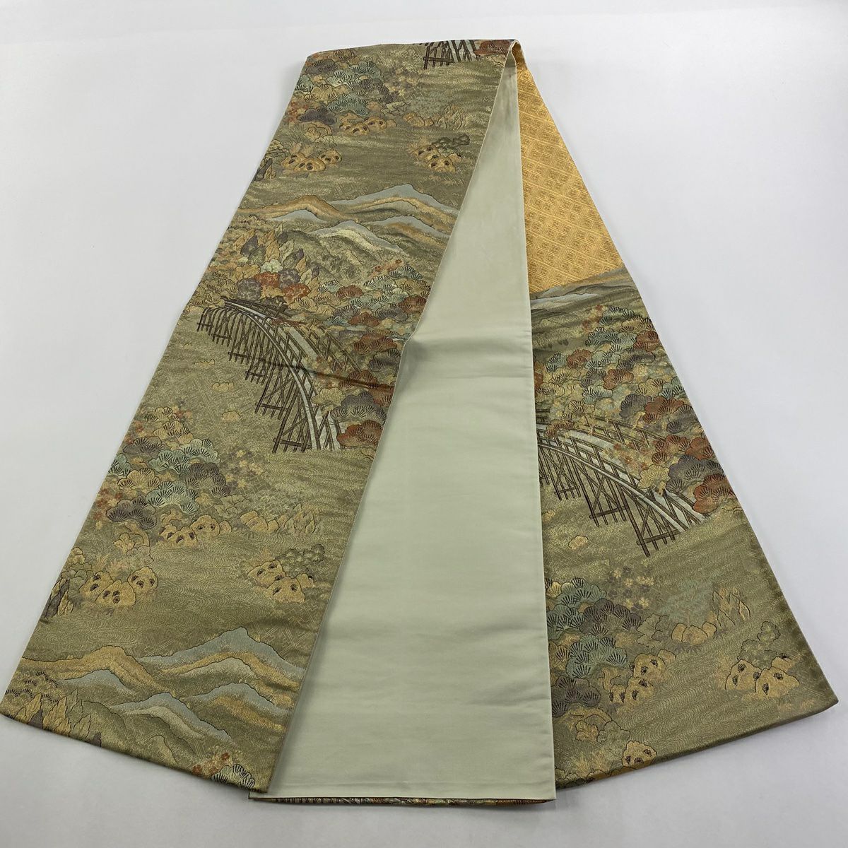 袋帶 秀品級 橋 山並 金絲 金 六通 純蠶絲