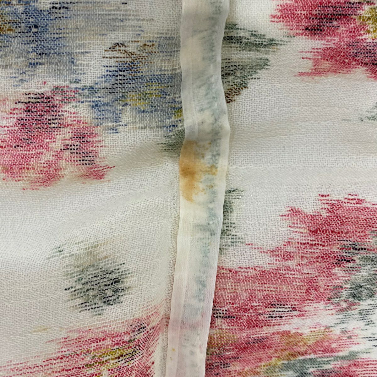 紬織 身長154.5cm 袖長61cm S 薄物 夏紬織 草花紋紋 奶油色 純蠶絲 優品級
