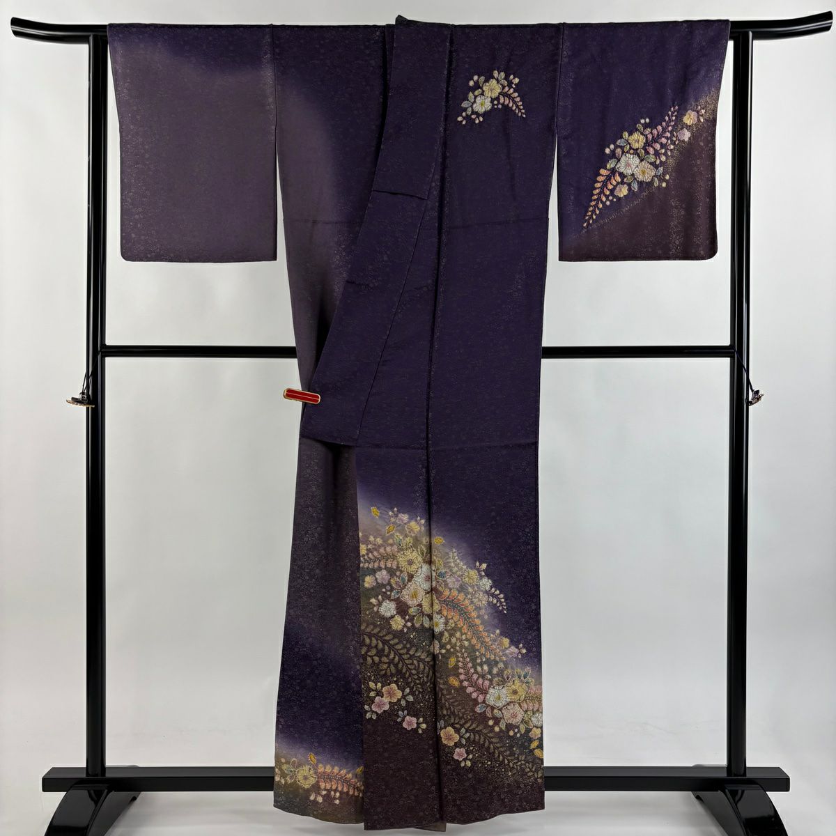 付下 身長159cm 袖長64cm M 雙層 德永憲峯 落款あり 辻花染 金通し 漸層 紫 純蠶絲 逸品級
