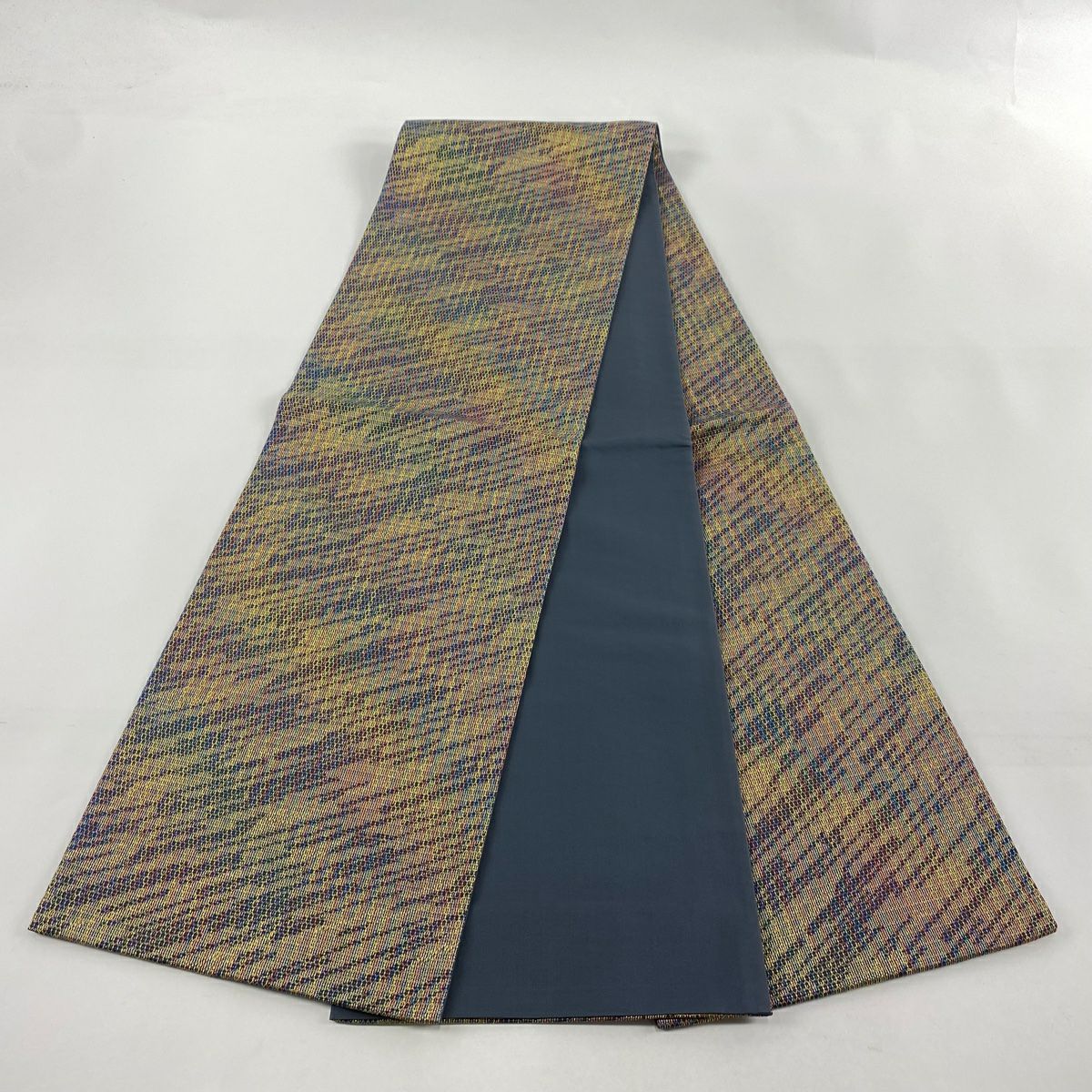 【美品】 袋帶 秀品級 幾何學 金絲 青紫 全通 純蠶絲