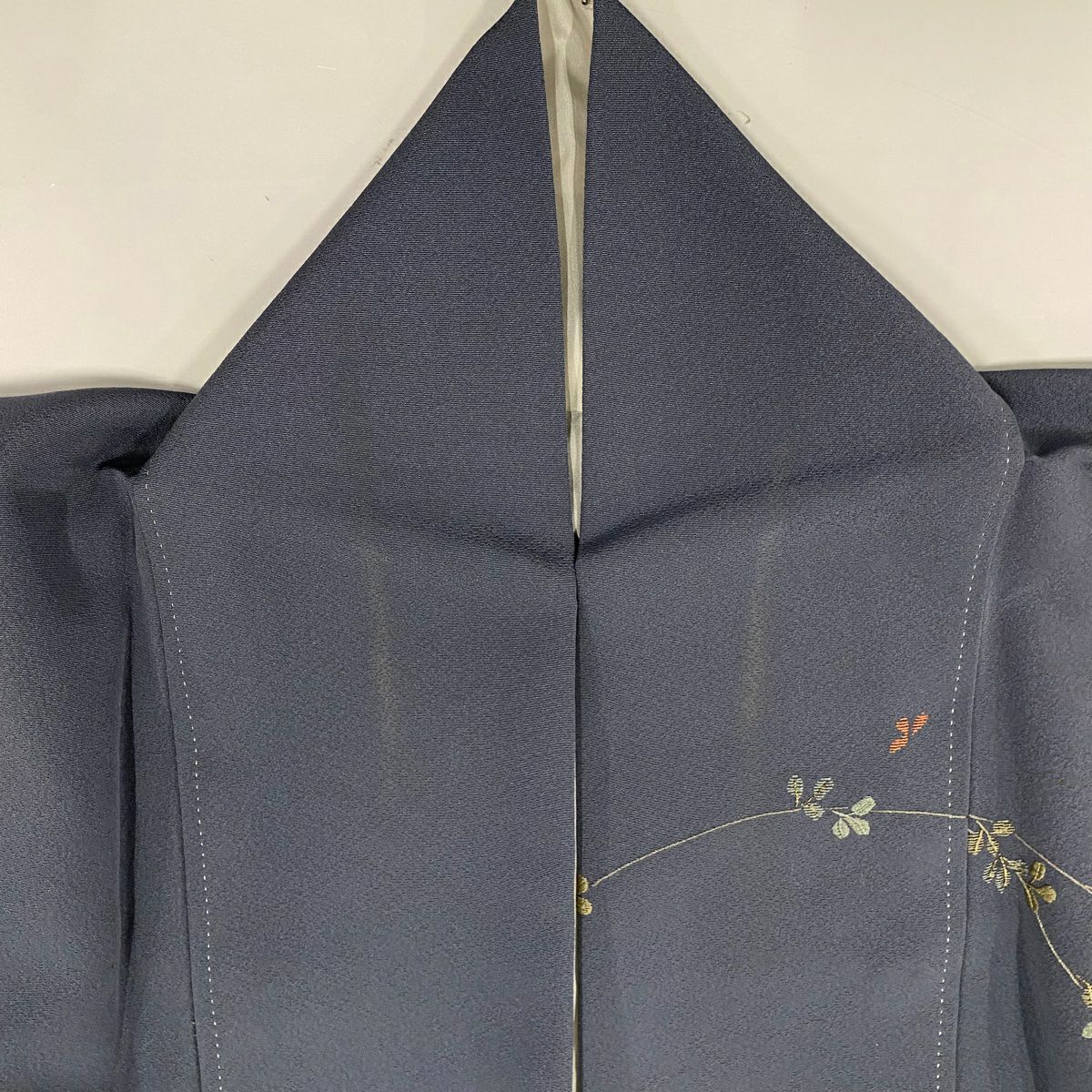 訪問服 身長154cm 袖長64cm M 雙層 草花紋紋 木賊 金糸刺繡 青灰 純蠶絲 秀品級