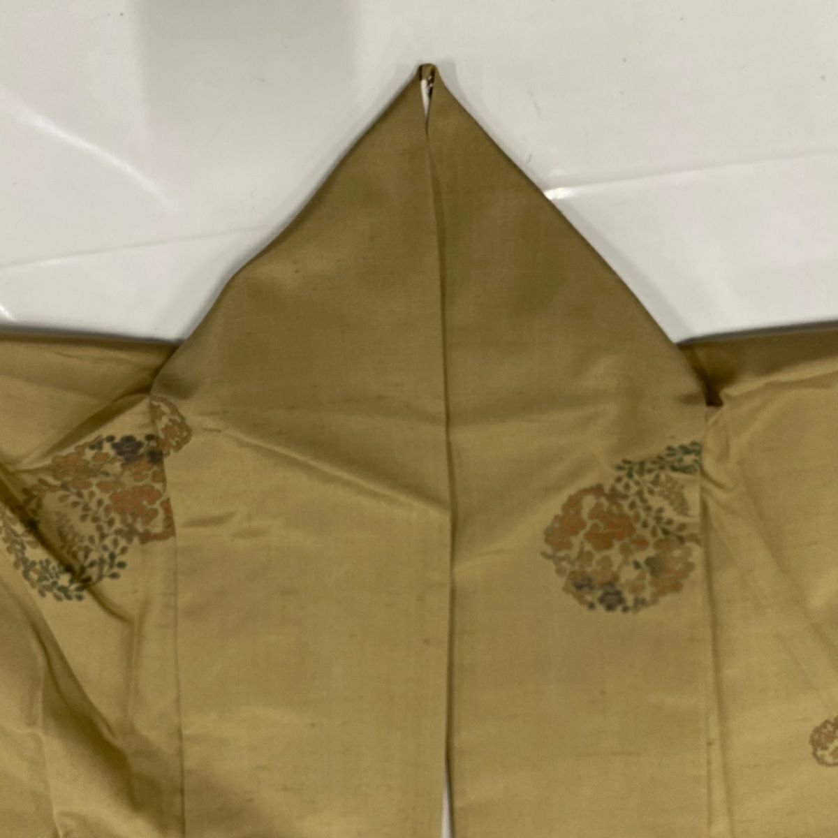 紬織 身長159cm 袖長62cm S 雙層 菱屋六右衛門 大和 落款 花丸紋 淺茶 純蠶絲 名品級
