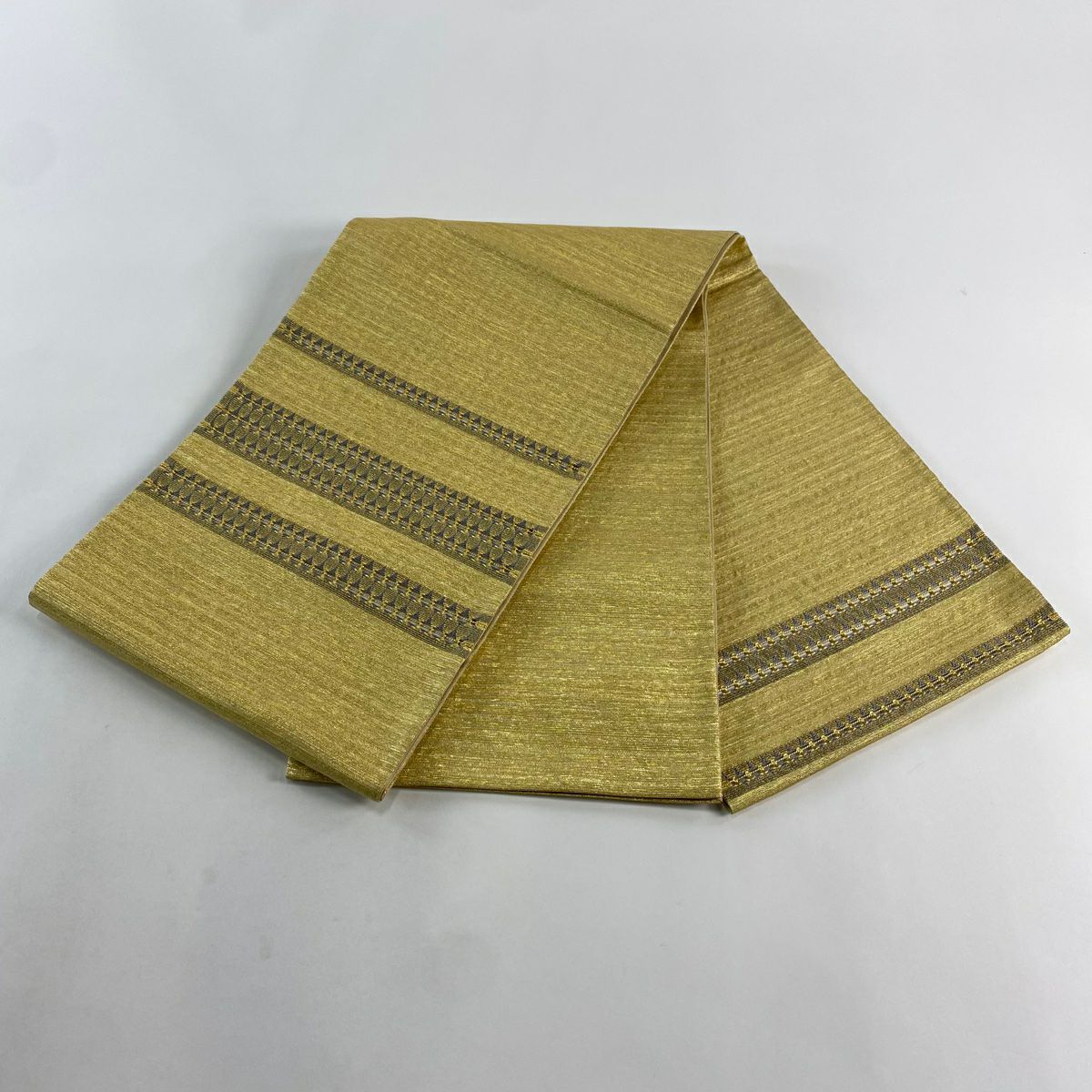 【美品】 袋帶 秀品級 幾何圖案 條紋 金絲 金金箔 金色 大鼓圖案 純蠶絲