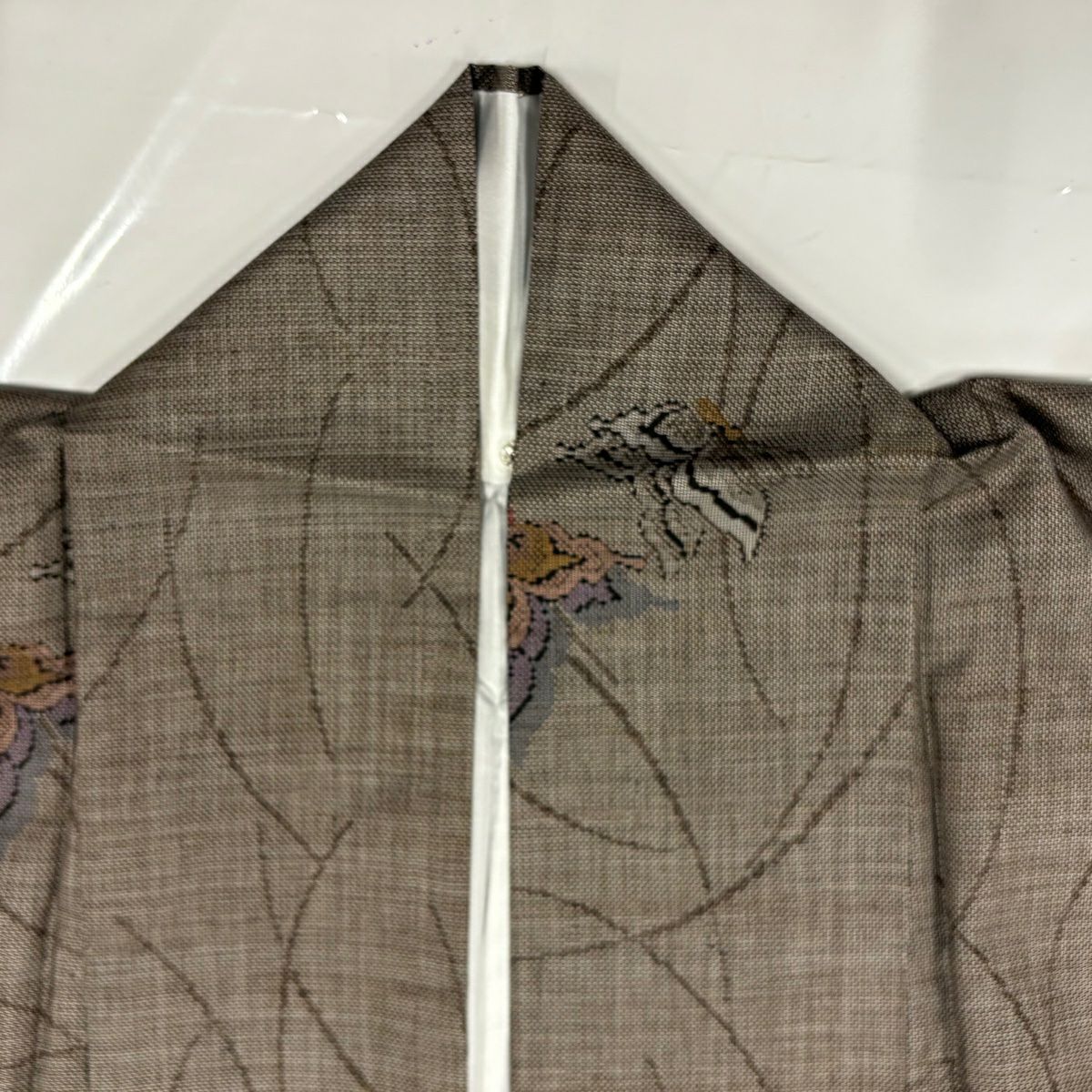 【美品】 紬織 身長156.5cm 袖長62.5cm S 雙層 蝶 幾何圖案 茶 純蠶絲 名品級
