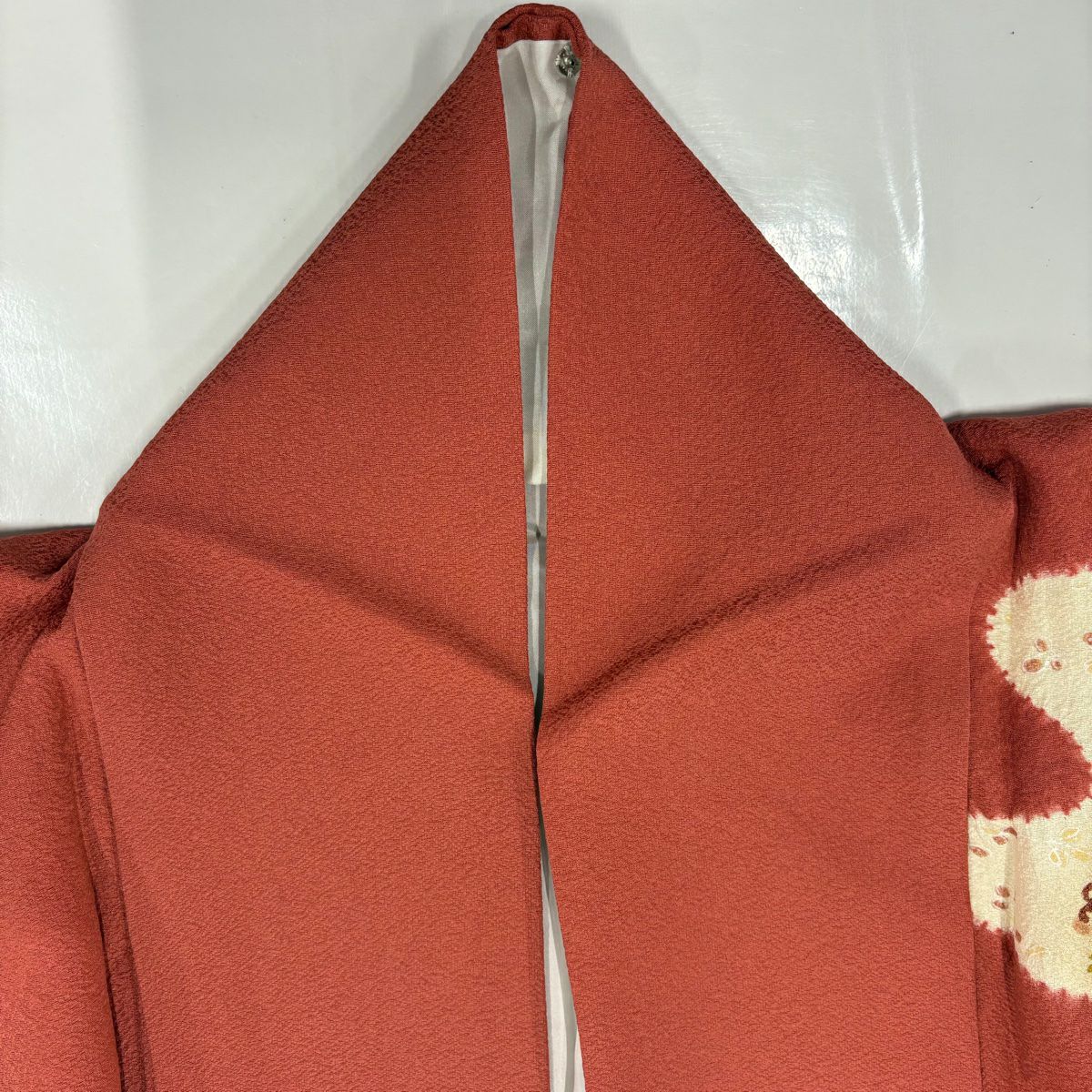 【美品】訪問服 身長161cm 袖長63.5cm S 雙層 華紋 鳥 刺繡 絞染 茜 純蠶絲 秀品級